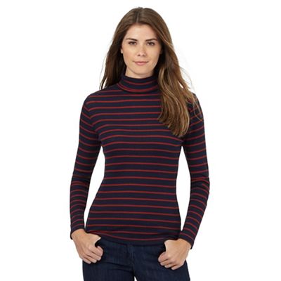The Collection Navy and red striped print funnel neck top